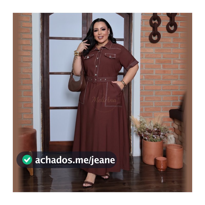 Vestido Chemise Manga Curta Plus Acinturado Moda Evangélica e Executiva