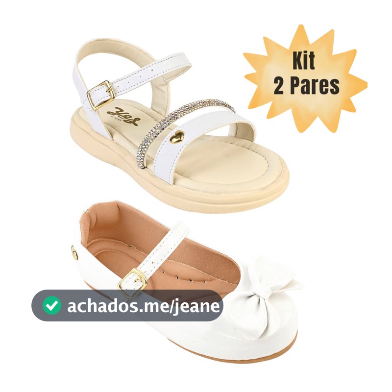 Kit 2 pares Sandália Infantil Menina e Sapatilha Batizado Daminha Laço