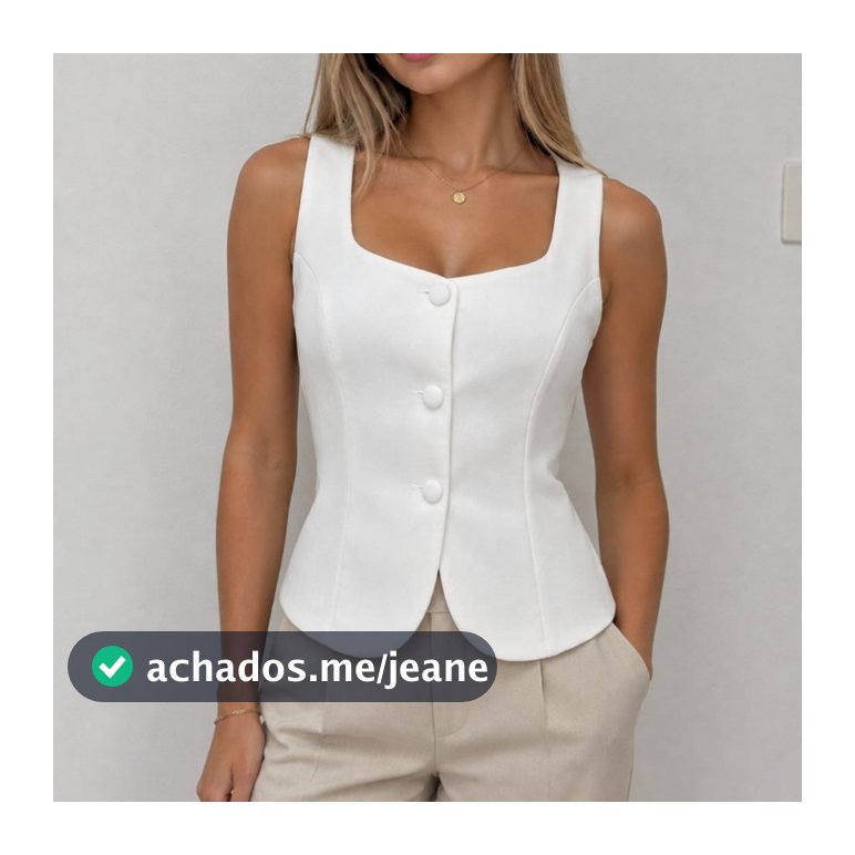 Colete Feminino Alfaiataria Gola Quadrada Alça Larga Elegante