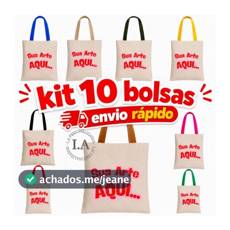 Kit 10 ou 5 Bolsas ecobag  de Nylon33x36 personalozada com sua Arte . Foto . imagem