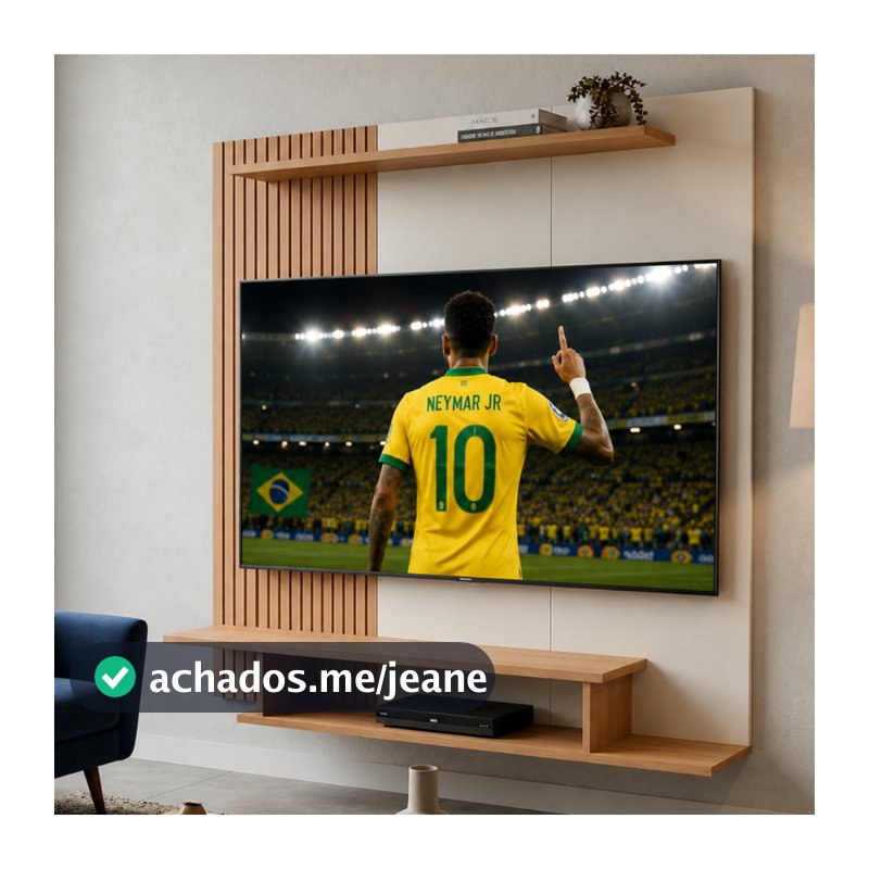 Painel para Tv até 42 Polegadas com Prateleira Nicho Sala Luxo MDF Off White Ripado