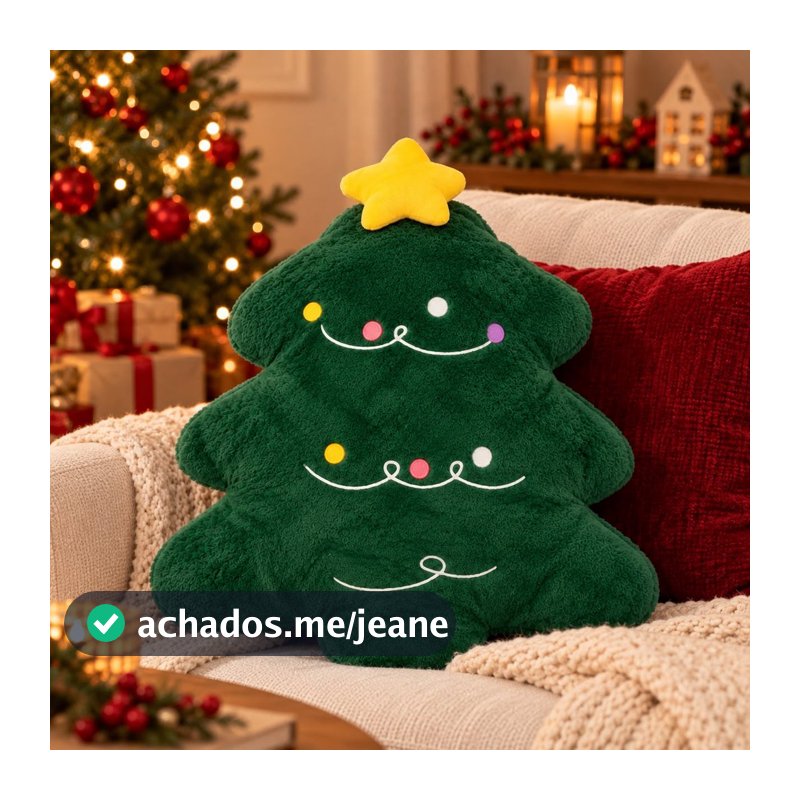 Almofada Decorativa Natalina Árvore de Natal em Pelúcia Verde 47x40cm 27192 – Vencedor
