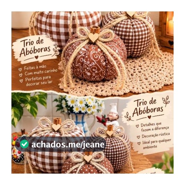 Trio de abóboras Decorativas tons xadrez marrom.