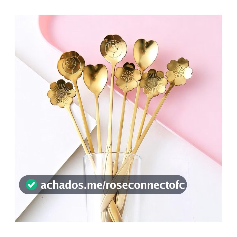 Kit 6 Colher de Café e Chá Formato Rosa/Coração/Flor Aço Inox Talher para Sobremesa e Mesa Posta