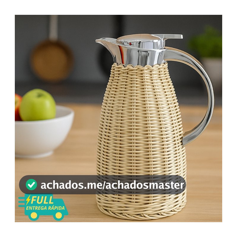 Garrafa Térmica Rattan Wolff de Aço Inox Plástico Bege 1,5 Litros Para Café