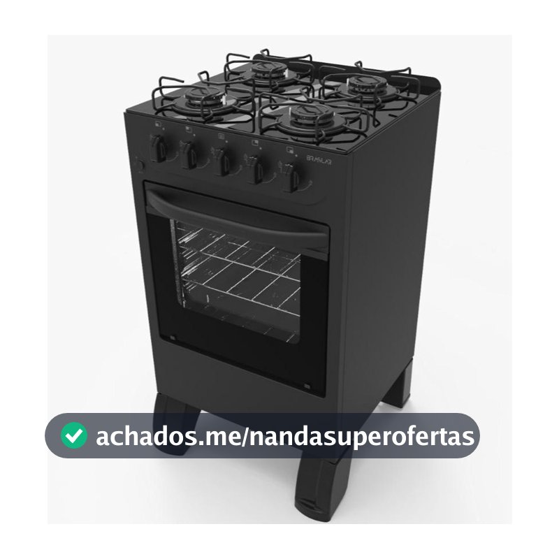 Fogão De Piso á Gás Braslar 4 bocas Carina Preto com mesa de Vidro Acendimento Automático