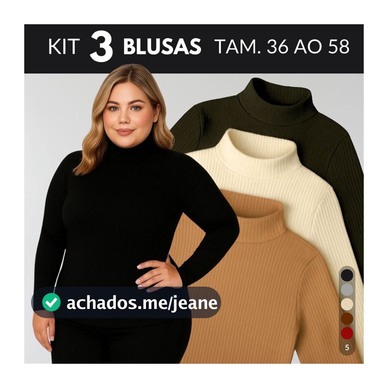 KIT 3 Blusa Termica Feminina Blusa De Frio Feminina Blusa Gola Alta Feminino Blusas Cacharrel