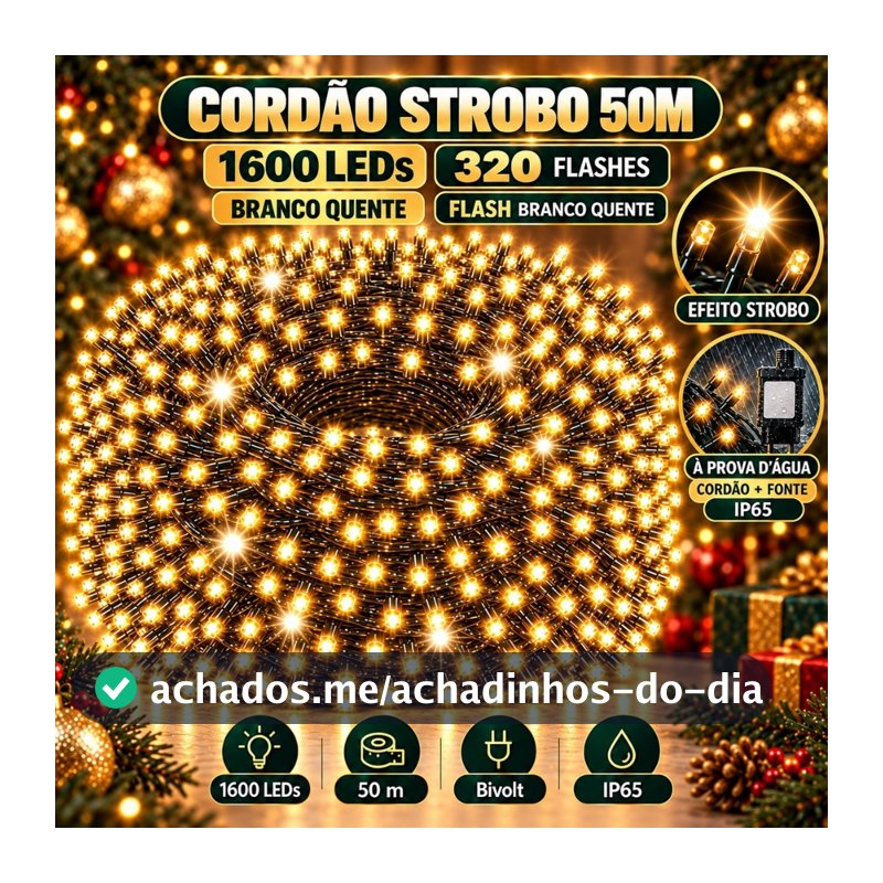 Strobo Pisca Pisca Cordão Natal 1600 Leds 50m Prova D'Água Bivolt 320 Flash Decoração Enfeite Natal LuvinCo