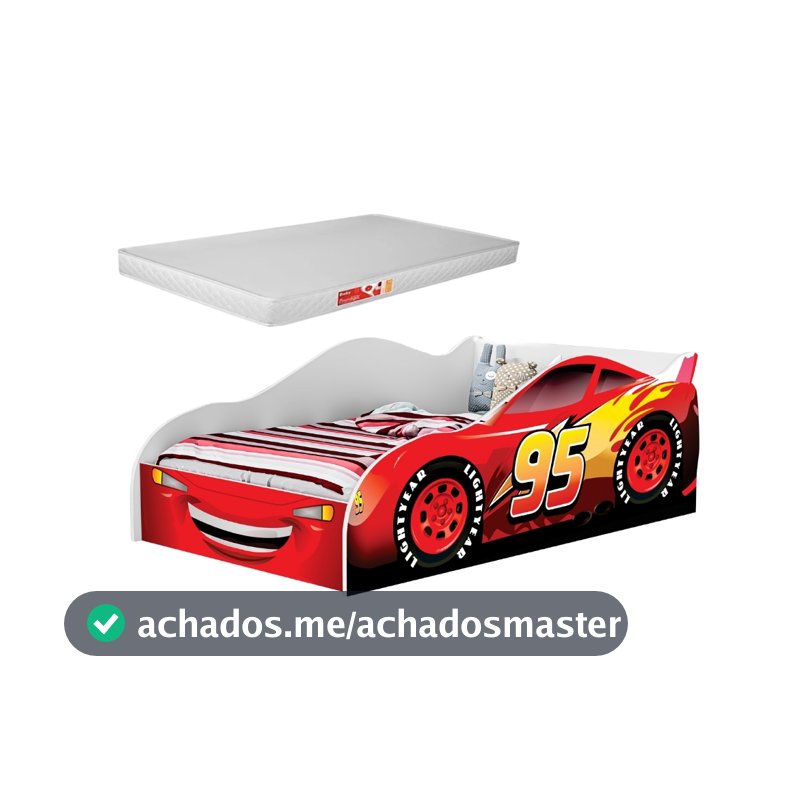 Caminha Infantil Carro Temática para Meninos com Adesivos de Personagens em MDF Acompanha Colchão