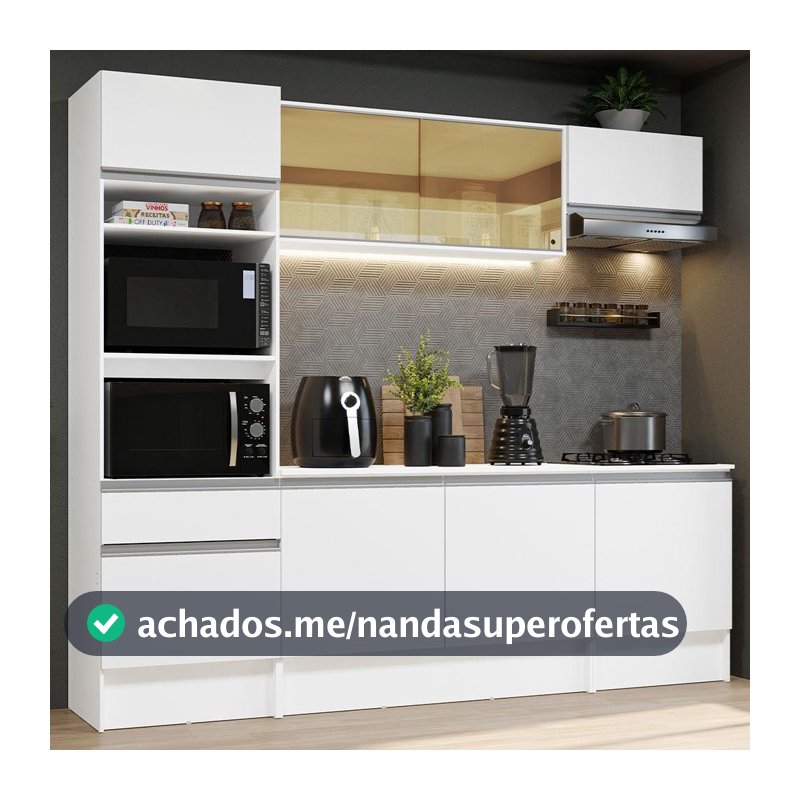 Cozinha Completa Madesa Diamante com Armário, Balcão e Tampo - Branco