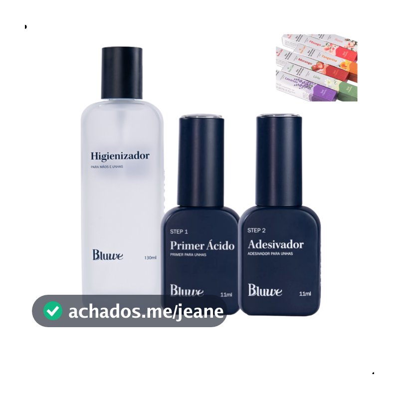 KIT PREPARAÇÃO BLUWE STEP 1 (PRIMER) E STEP 2 (ADESIVADOR) + HIGIENIZADOR DE UNHAS BLUWE  130ML USO PROFISSIONAL