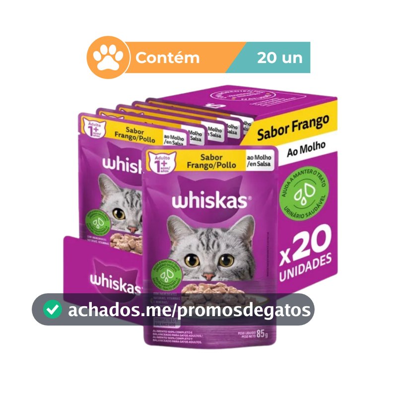 Ração Úmida Whiskas Frango Gatos 20 Sachês 85g