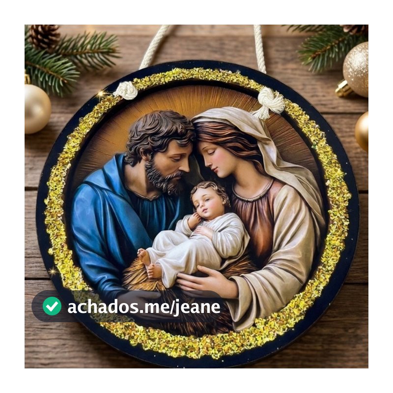 Guirlanda de Natal Religiosa Sagrada Família Presépio MDF 25cm Placa Porta Enfeite Natalino Decoração