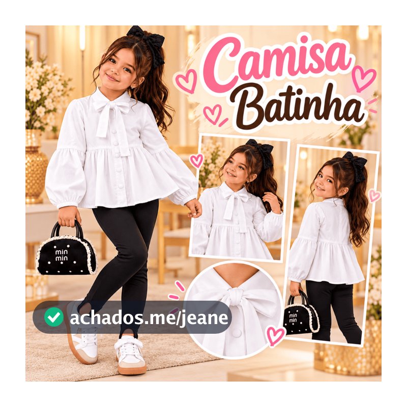 Blusa Batinha Laço Manga Longa Tricoline Social Elegante Menina Festa Casual