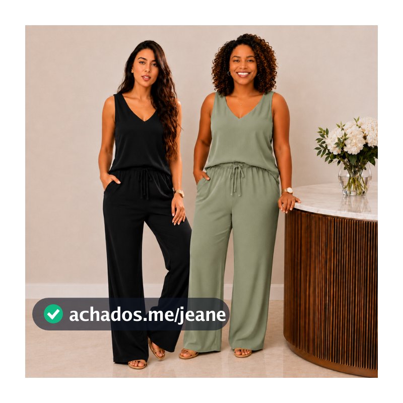 Conjunto Feminino M ao G3 Plus Size Elegante Social Calça Pantalona + Regata Decote V Estilosa