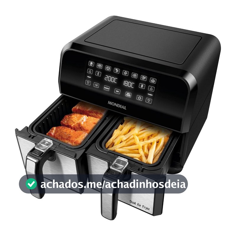 Fritadeira Air Fryer Dual Duplo Cesto 8L Mondial 2000W AFD-01-BI