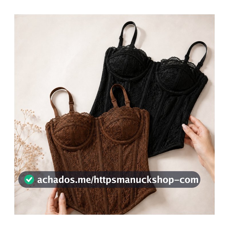 Cropped Corset Feminino em Renda Premium com Alças Reguláveis – Corselet Modelador Elegante e Versátil
