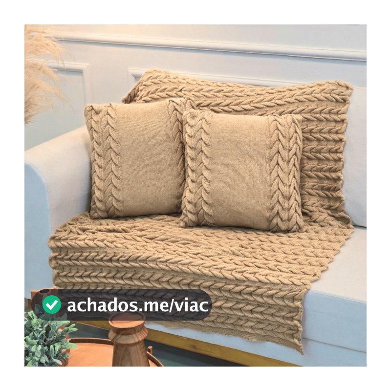 Kit Manta de Tricot Sofá Poltrona 150x100cm Aconchego Decor Sala +  2 Capas de Almofadas 45X45cm