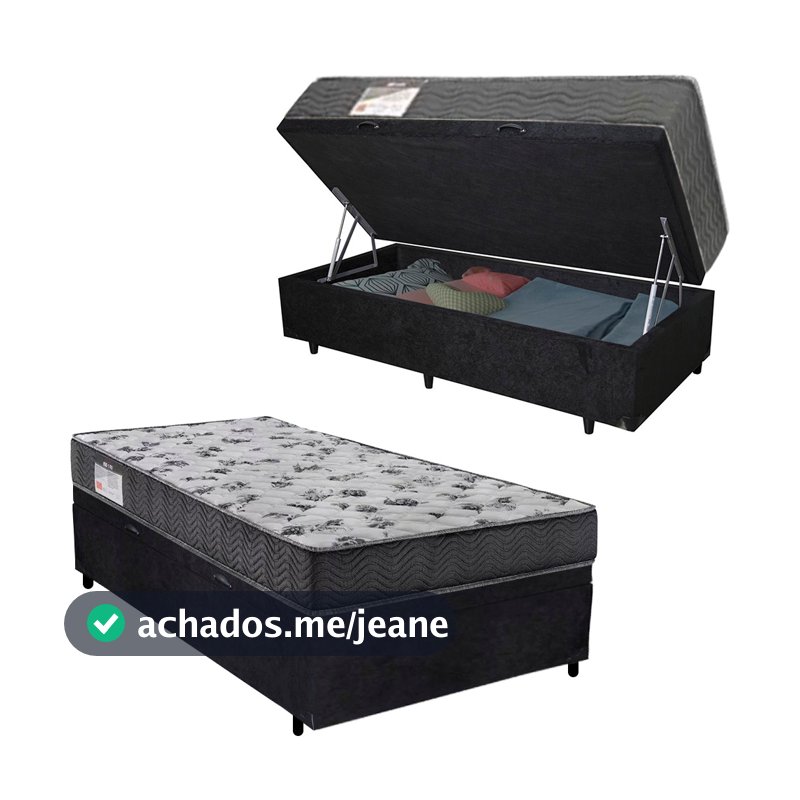 Cama Box Baú Solteiro Suede + Colchão De Espuma D33 - SerenePrime - 88cm Preto