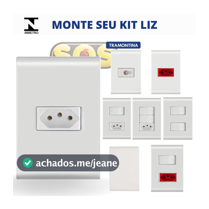Conj Tomada 10A, 20A, Interruptor simples, paralelo, three way ou placa cega Liz Branca Tramontina