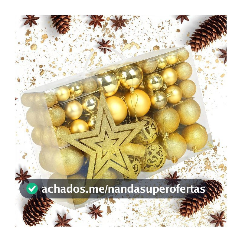 Kit 100 Bolas de Natal Dourada e Vermelha + Estrela de Árvore Decoração Natalina Luxo