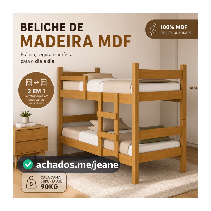 Beliche Alana Solteiro Compacta Reforçada Moderna De MDF Com Estrado Madeira E Vira Duas Camas