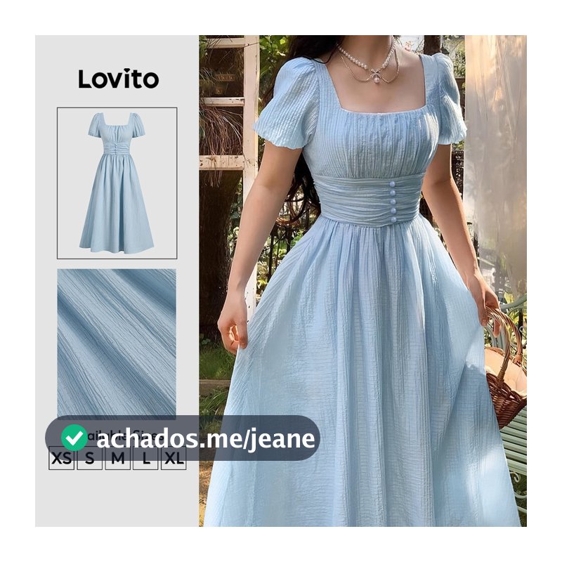 Lovito Vestido Elegante Textura Lazer Primavera/verão Vestido Azul Claro para mulheres DRK8P2D158
