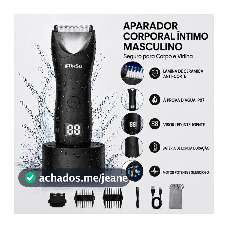 Aparador Pelos Masculino IPX7 Impermeável Corpo Inteiro Virilha Axilas Recarregável