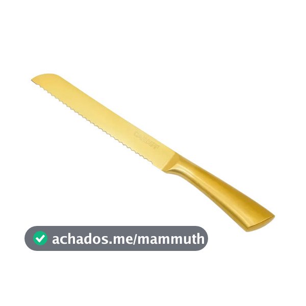 Faca Para Pão Serra Inox Dourada Gold 8 Serrilhada Inteiriça Luxo Bolo Grande Longa