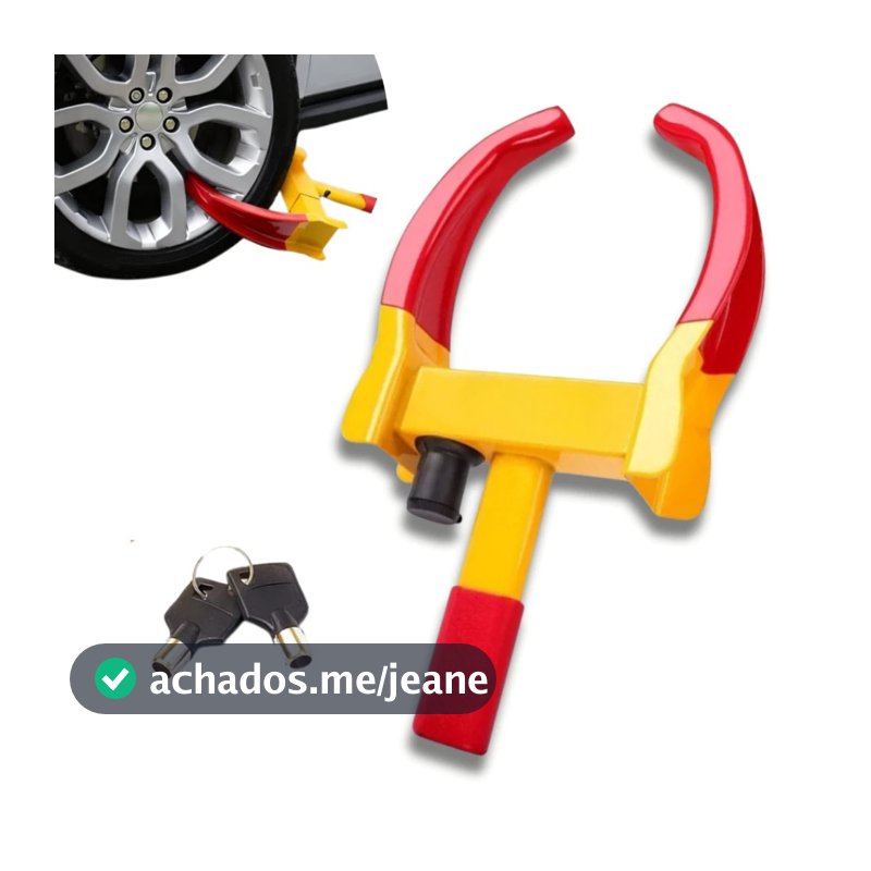 Trava Anti Roubo Para Roda Pneu Carro Moto Antifurto Chave Garra Universal Aço Prender