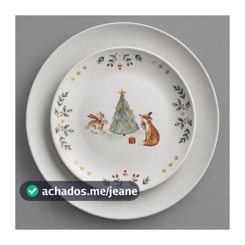 Kit 4 Pratos Porto Brasil Christmas 2 Rasos 2 Sobremesa