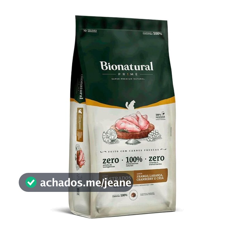Ração SuperPremium Bionatural Prime Para Gatos Castrados Sabor Frango 7.5kg