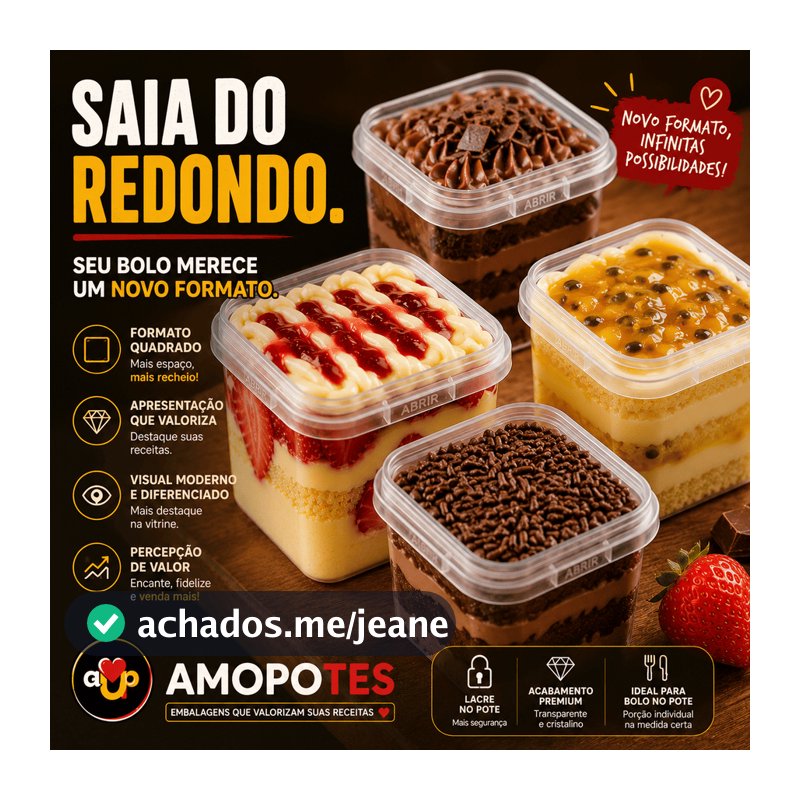 Potes Quadrado com Lacre 220 ml Bolo no Pote - 90 Peças