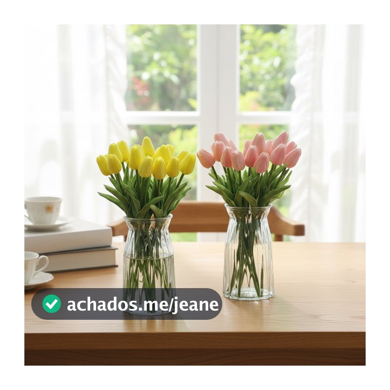 Buquê de 10 Flores Artificiais Tulipa com Toque Real em PE para Decoração de Casamento e Casa