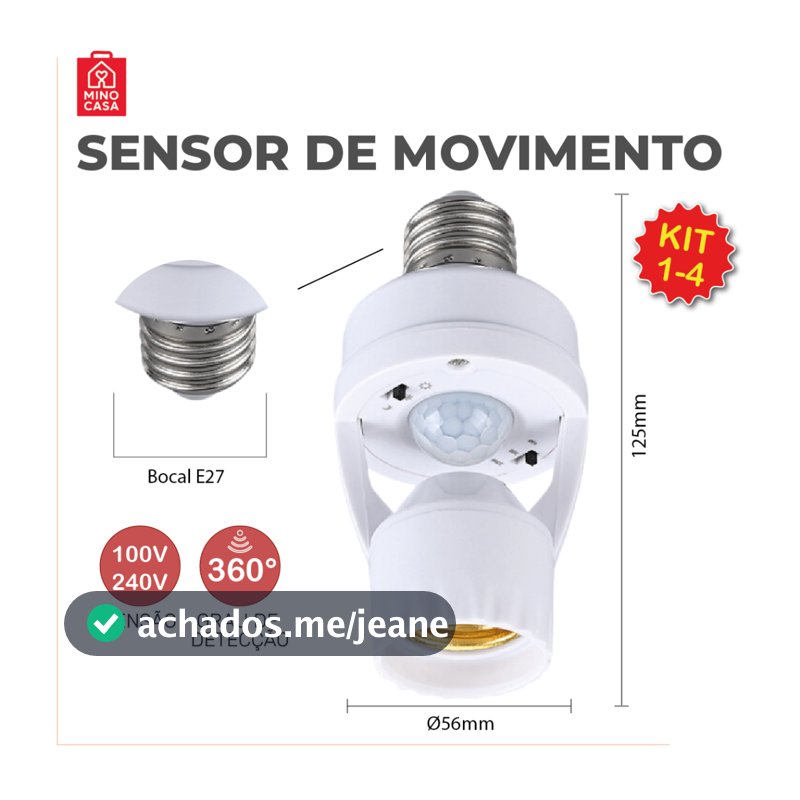 Sensor de Movimento para lâmpada Soquete E27 c/ sensor de presença Bivolt 110V220V Max 60W