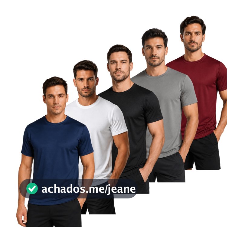 Kit 5 Camisetas Poliéster DryFit Masculina Lisa Academia Corrida Casual Esportes Confortável