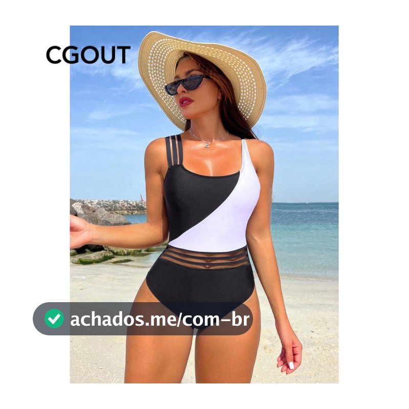Roupa de praia de verão, maiô de uma peça com Design de costura de malha contrastante.