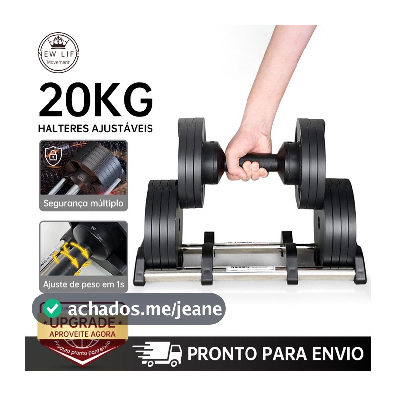 Halter Ajustável Academia Treino Resistente Seguro Ajuste Rápido Peso 11,5/12,5/20kg