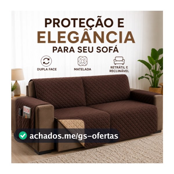 Capa Sofá Retrátil Reclinável Dupla Face Matelada Protetora Lavável Porta Objetos 2 3 Lugares