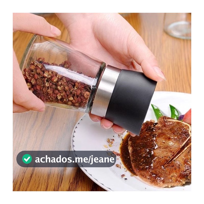 Moedor de Sal Pimenta com Regulador – Vidro Premium, Porta Condimentos e Especiarias!