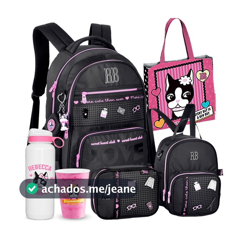 Kit Mochila Escolar Rebecca Bonbon Mochila Estojo Box Lancheira Térmica Copo RB