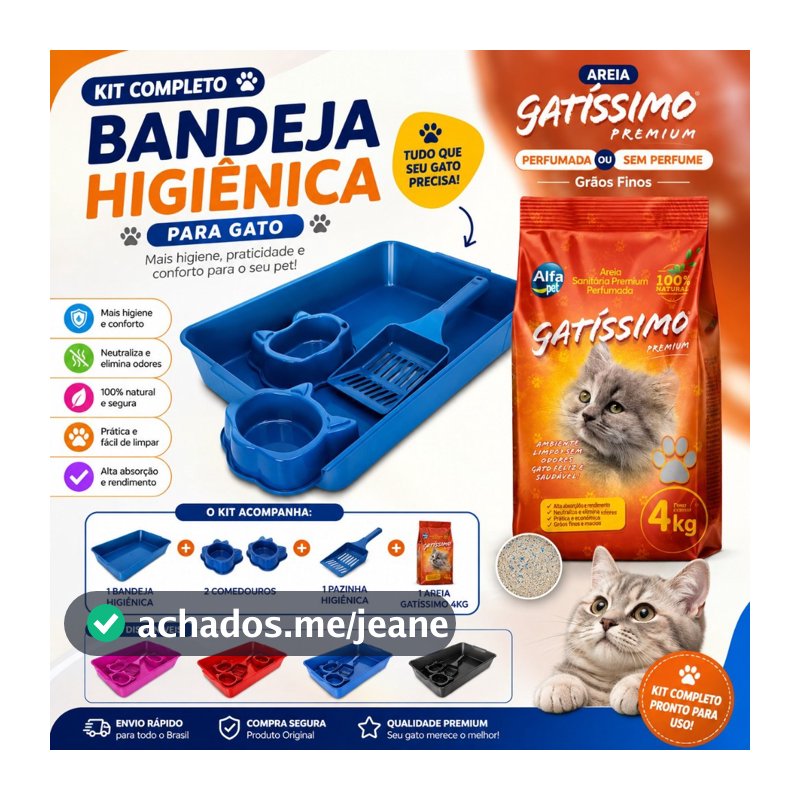 caixa de areia para gato | bandeja para gato + areia higiênica 4kg Gatíssimo | Kit bandeja completo