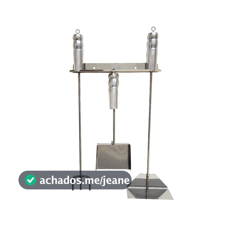Kit Churrasco Em Inox Espalha Brasa Rastelo Pazinha e Suporte Parede Kit Limpeza de Churrasqueira 100% Inox