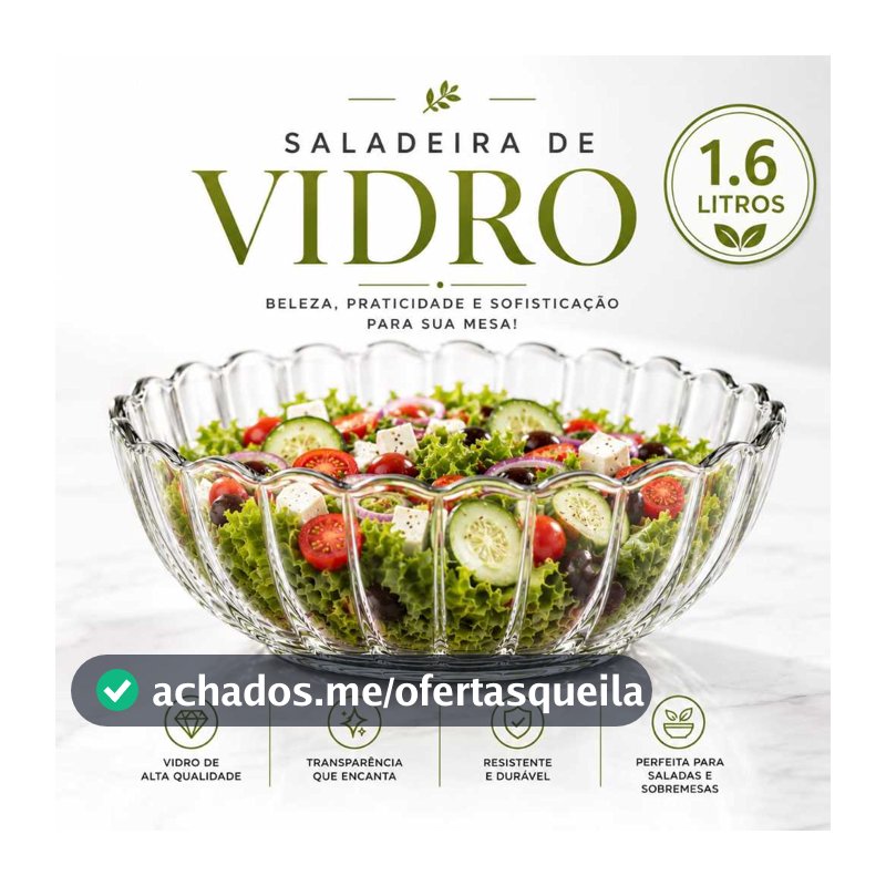 Tigela De Sobremesa Vidro  Resistente Marinex Saladeira De Vidro   Saladeira 1 ,6 Litros Saladeira Vidro