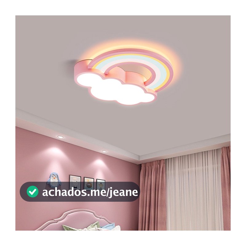 Lustre de Quarto Infantil Plafon Sobrepor Nuvem Arco íris Led 56w 3 Cores de Luz Bivolts