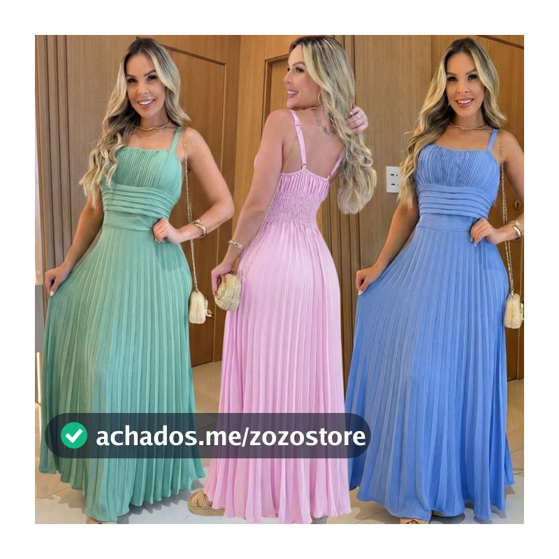 Vestido Feminino Longo Plissado Estiloso Luxo Elegante Para Festa Casamento Com Bojo Forro Alça Regulável Vestidos