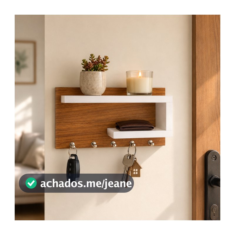 Porta Chaves Decorativo de Parede com Prateleira Organizador MDF Moderno Entrada Casa
