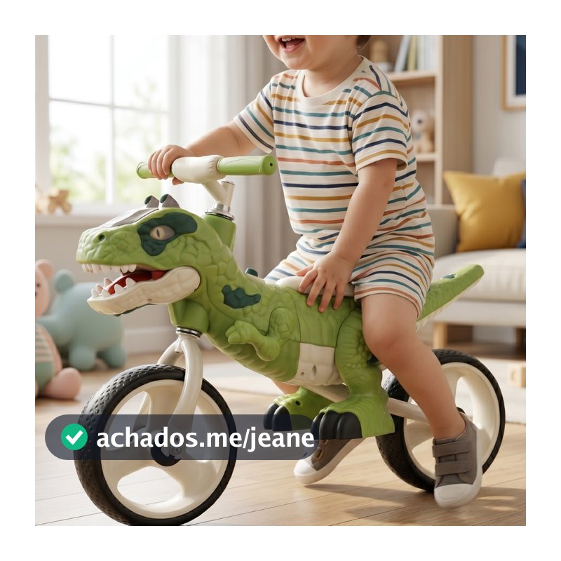 Bicicleta Equilíbrio Infantil Sem Pedal Dino T-Rex Balance Bike com Som e Luz Unitoys Aro 12 Criança