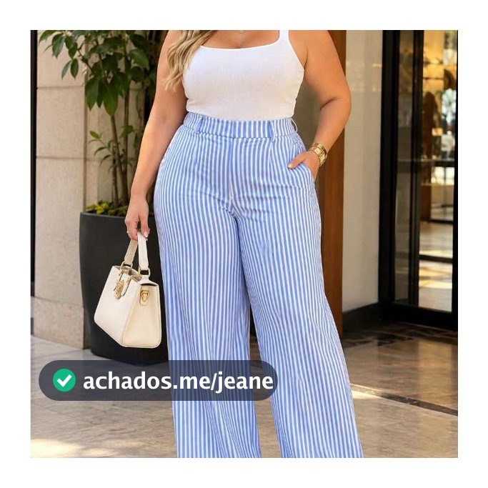 Calça Feminina Pantalona Plus Size Casual Formal Confortável Soltinha Listrada
