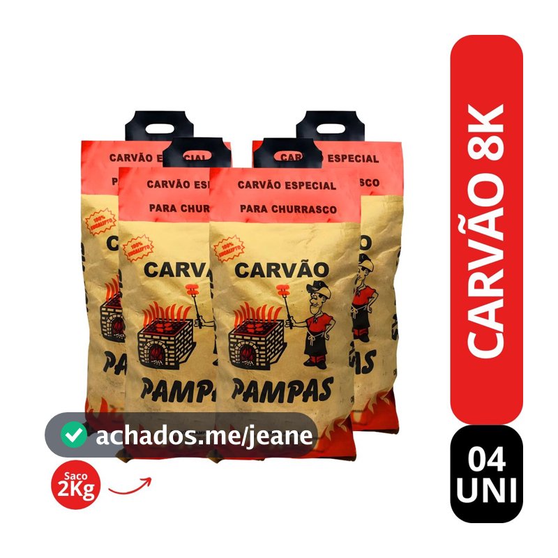 Carvão Vegetal 8kg Para Churrasco Ecológico Eucalipto 4 Sacos de 2kg
